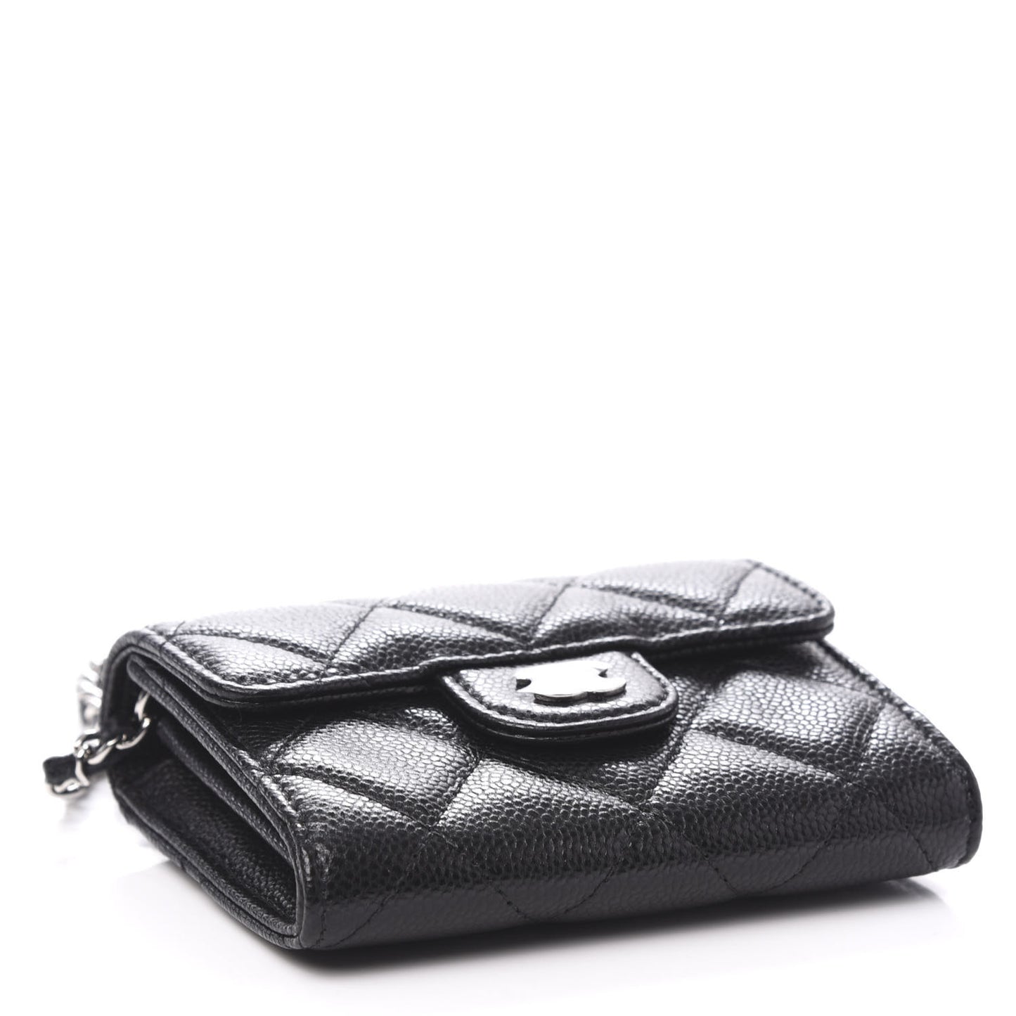 Caviar Quilted Flap Card Holder On Chain Black