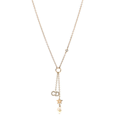 Christian Dior Crystal Pearl CD Shiny-D Tribal Long Necklace Gold 1 of 5