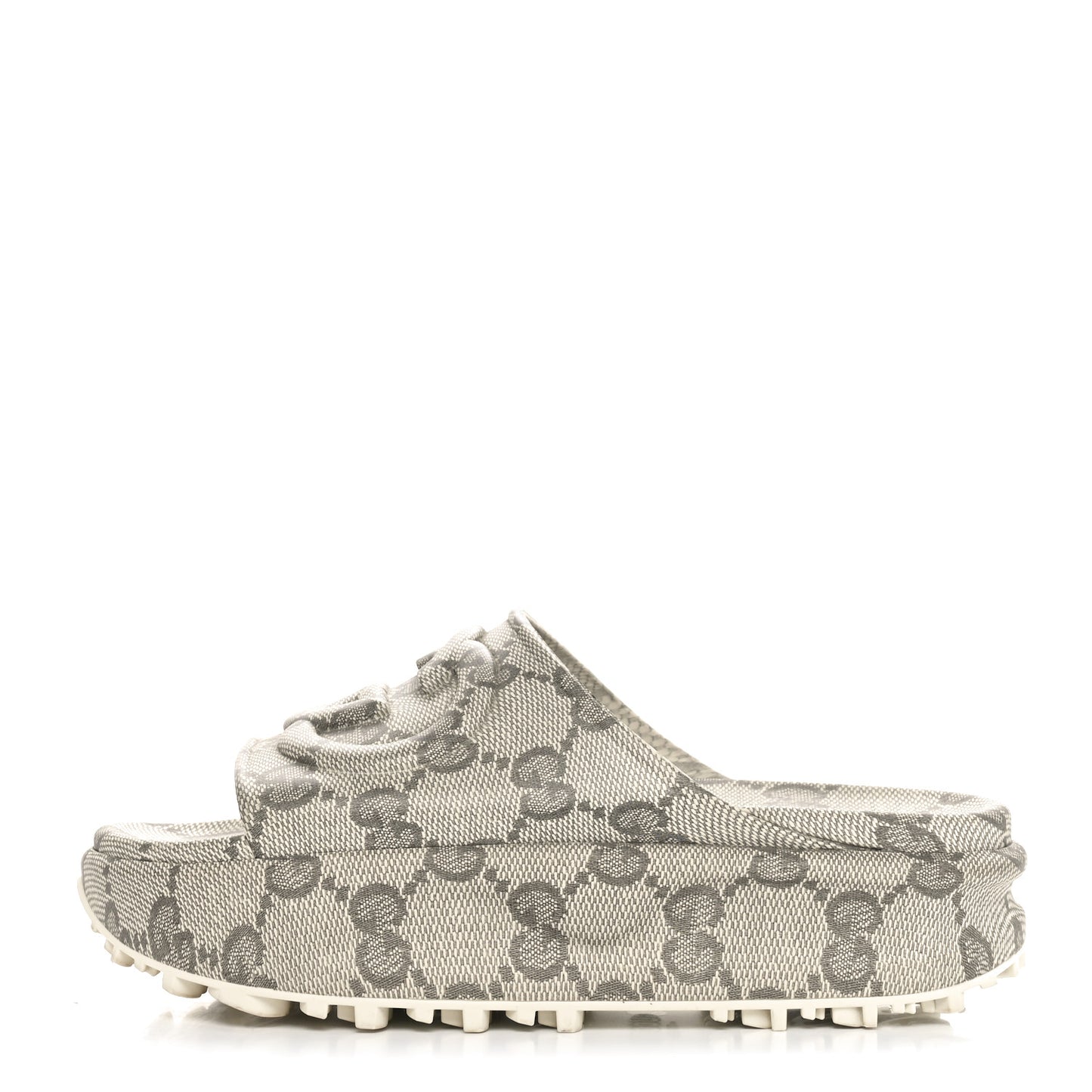 Cubic Rubber GG Monogram Womens Interlocking G Platform 42mm Slide Sandals 39 Beige Ebony