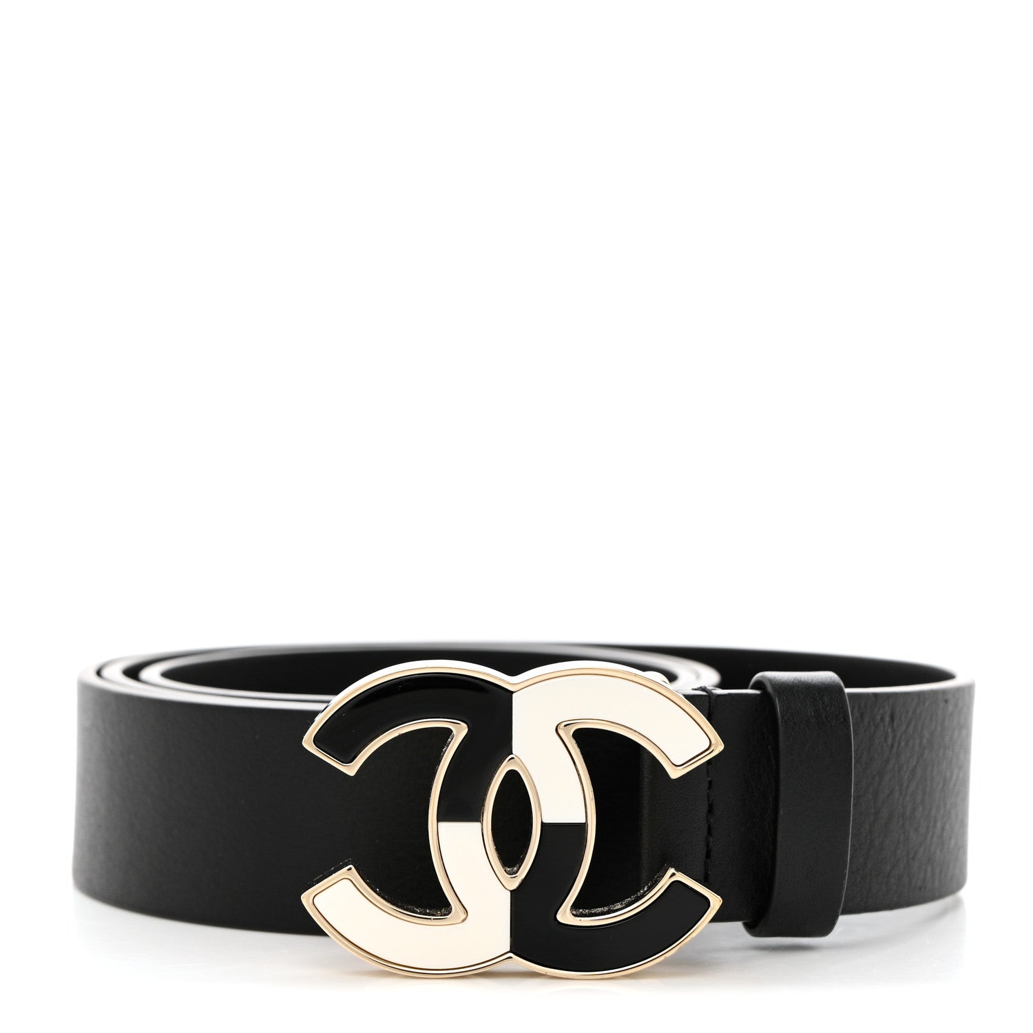 Chanel Calfskin Metal Enamel CC Belt 80 32 Black White 1 of 6