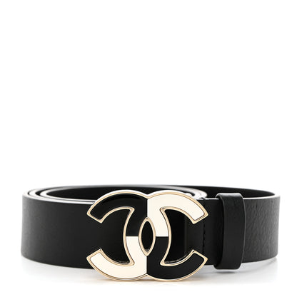 Chanel Calfskin Metal Enamel CC Belt 80 32 Black White 1 of 6