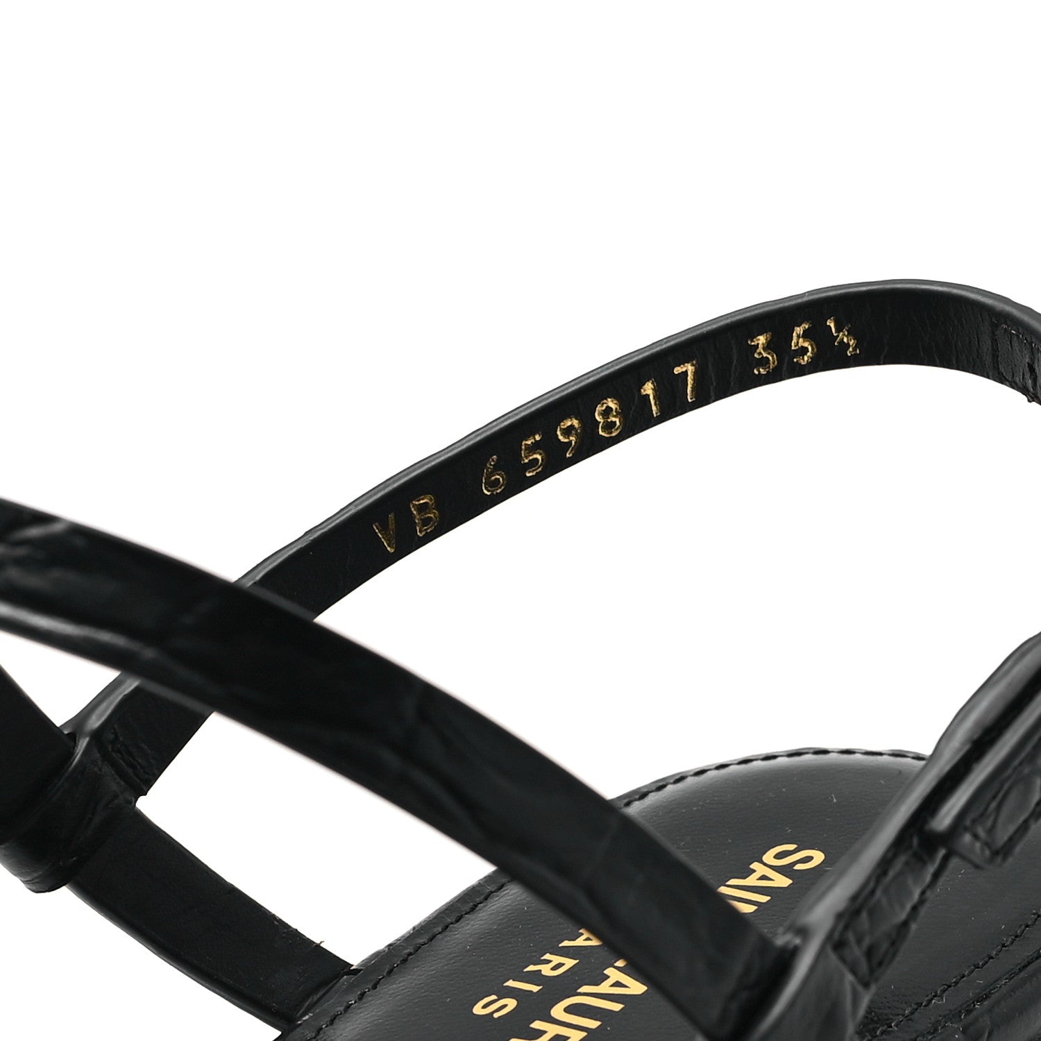 Saint Laurent Calfskin Crocodile Embossed Cassandra Monogram Sandals 35.5 Black 9 of 11