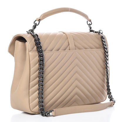 Saint Laurent Sheepskin Matelasse Chevron Monogram Large College Satchel Beige 3 of 11