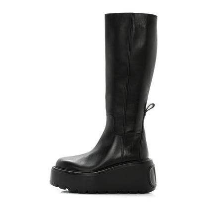 Valentino Garavani Calfskin VLOGO Uniqueform 55/85mm Flatform Knee High Boots 37.5 Black 1 of 12