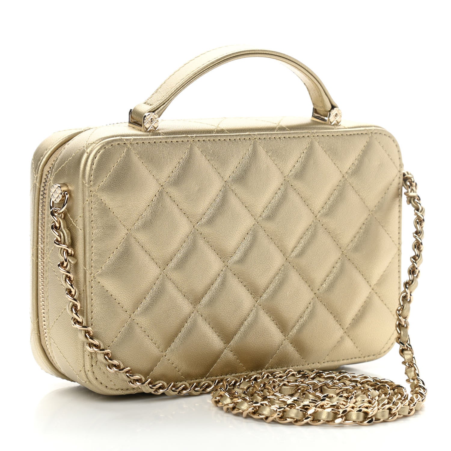 Chanel Metallic Lambskin Quilted Top Handle Vanity Case Gold 2 of 10