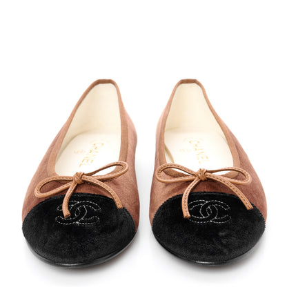 Chanel Velvet Cap Toe CC Ballerina Flats 37.5 Brown Black 3 of 10