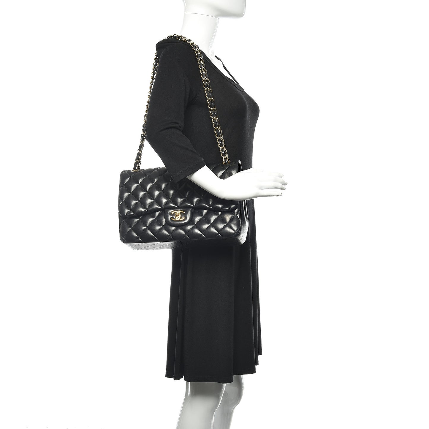 Lambskin Quilted Jumbo Double Flap Black