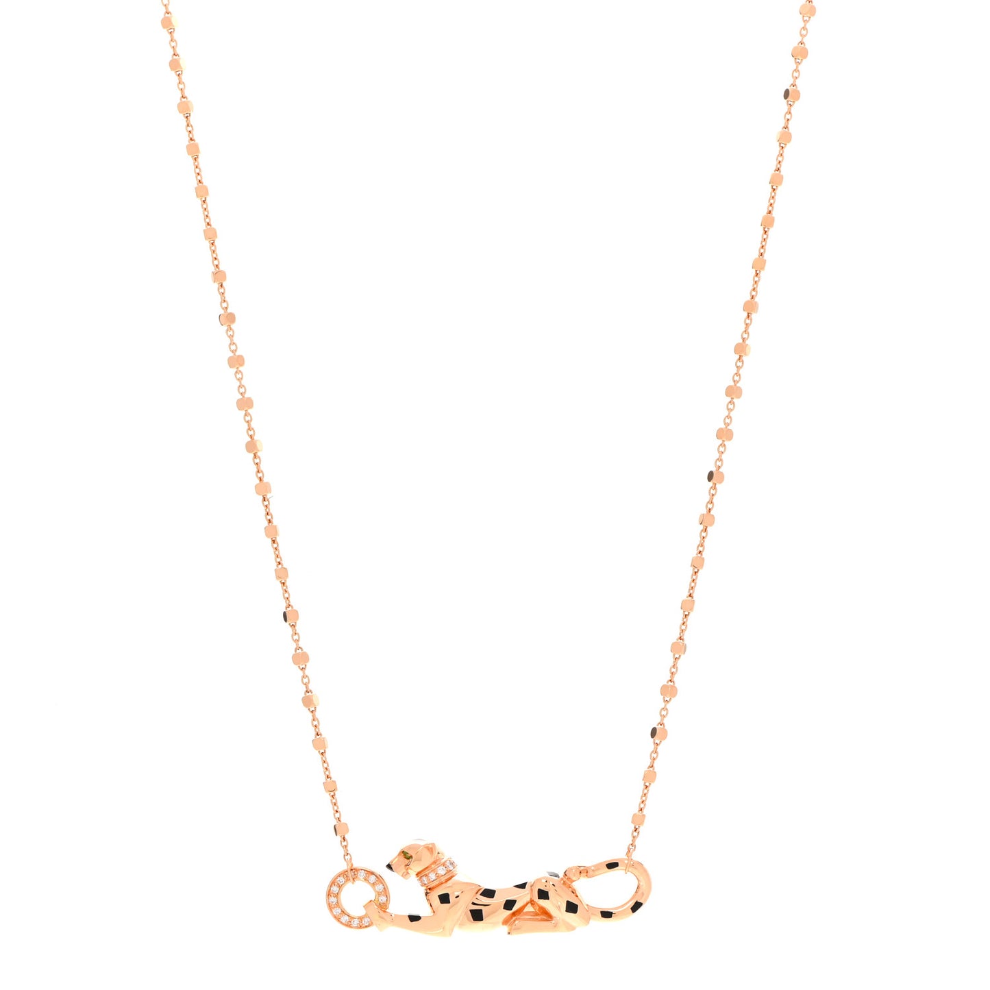 18K Pink Gold Diamond Tsavorite Black Lacquer Panthere De Cartier Necklace