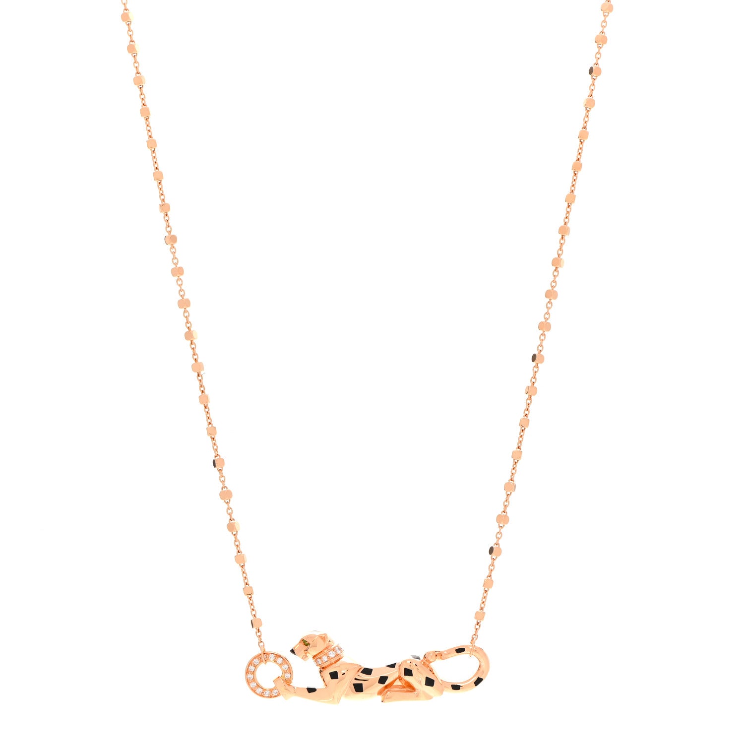 Cartier 18K Pink Gold Diamond Tsavorite Black Lacquer Panthere De Cartier Necklace 1 of 6