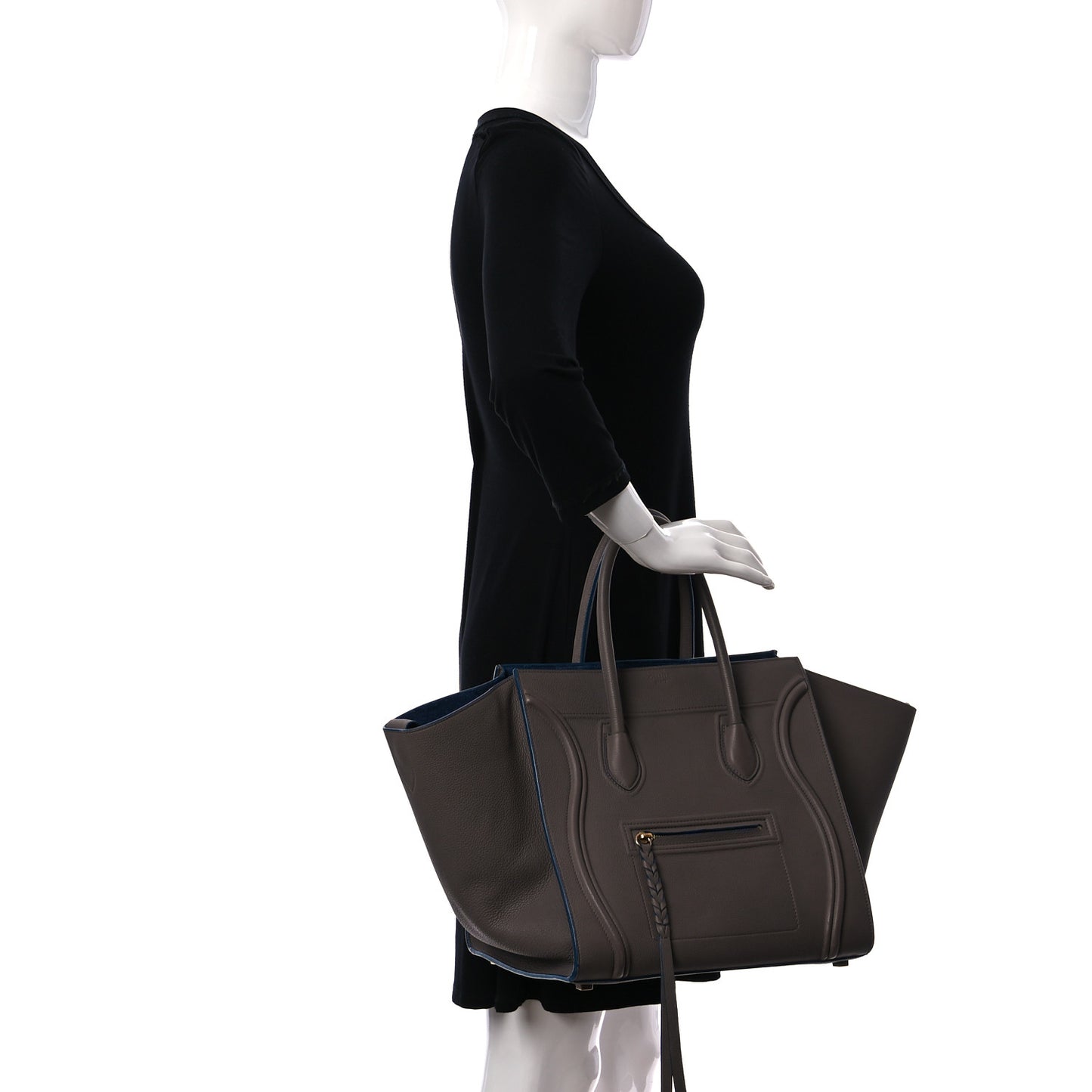 Supple Calfskin Medium Phantom Luggage Khaki Cobalt Trim