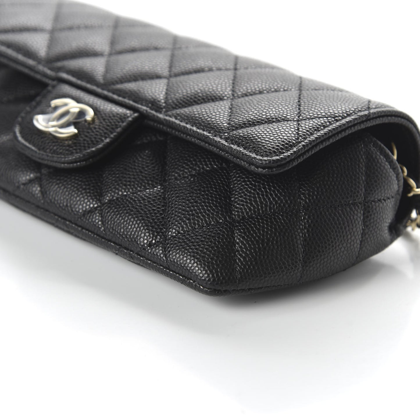 Caviar Quilted Glasses Case With Chain Black