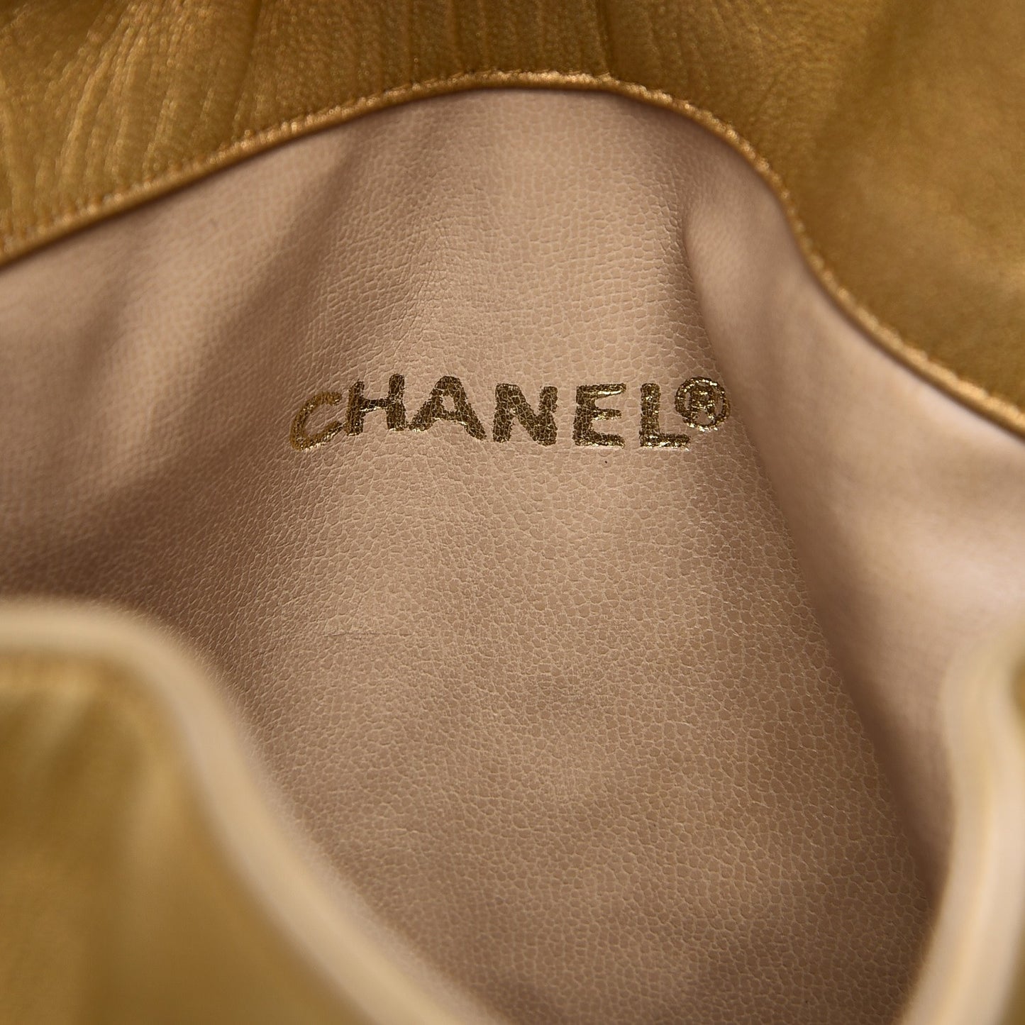 Metallic Lambskin CC Drawstring Shoulder Bag Gold