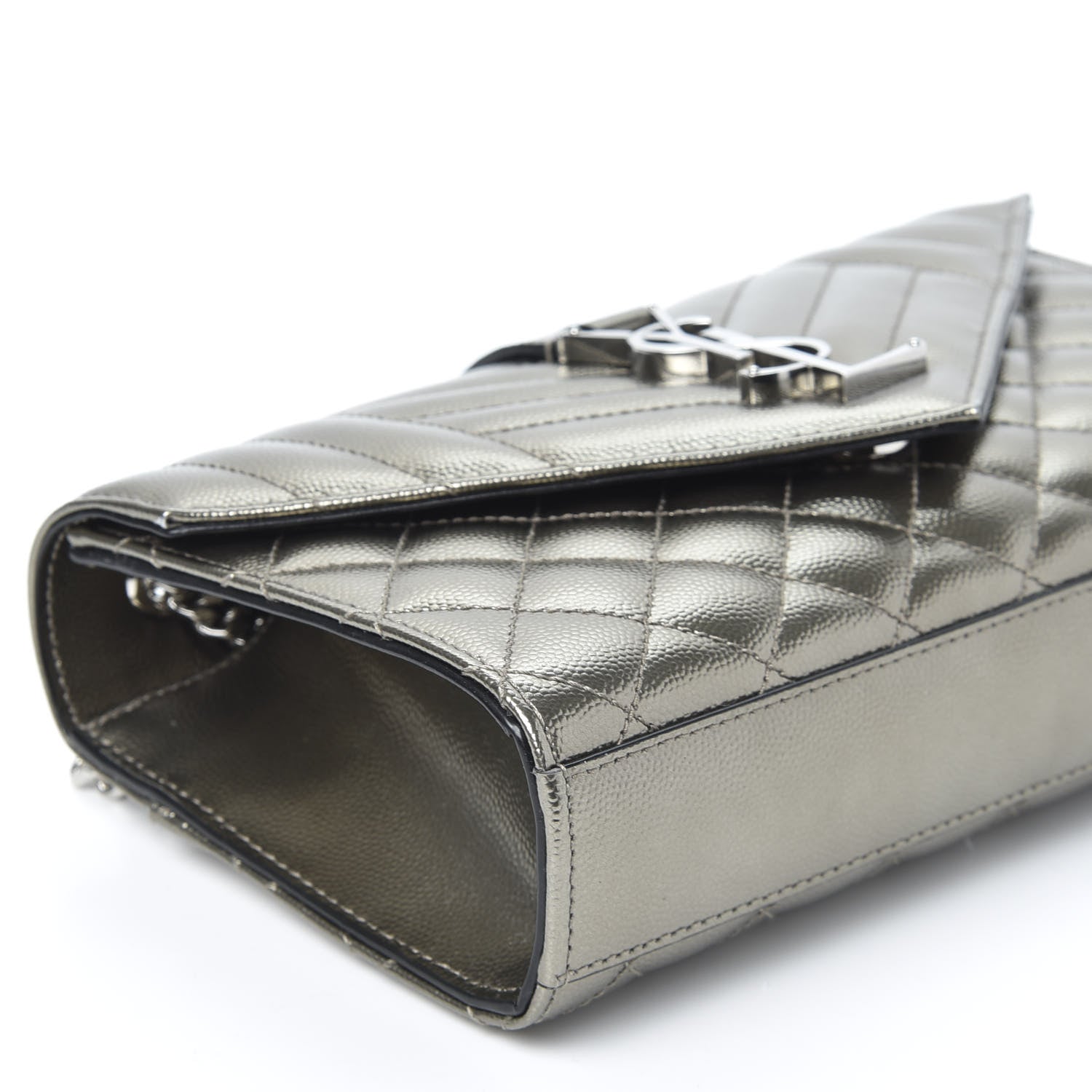 Saint Laurent Metallic Grain De Poudre Textured Mixed Matelasse Triquilt Small Monogram Satchel Piombo 5 of 8
