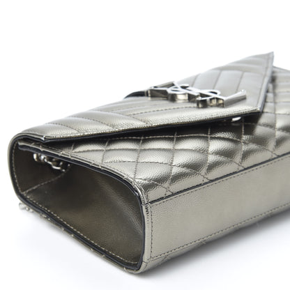 Saint Laurent Metallic Grain De Poudre Textured Mixed Matelasse Triquilt Small Monogram Satchel Piombo 5 of 8
