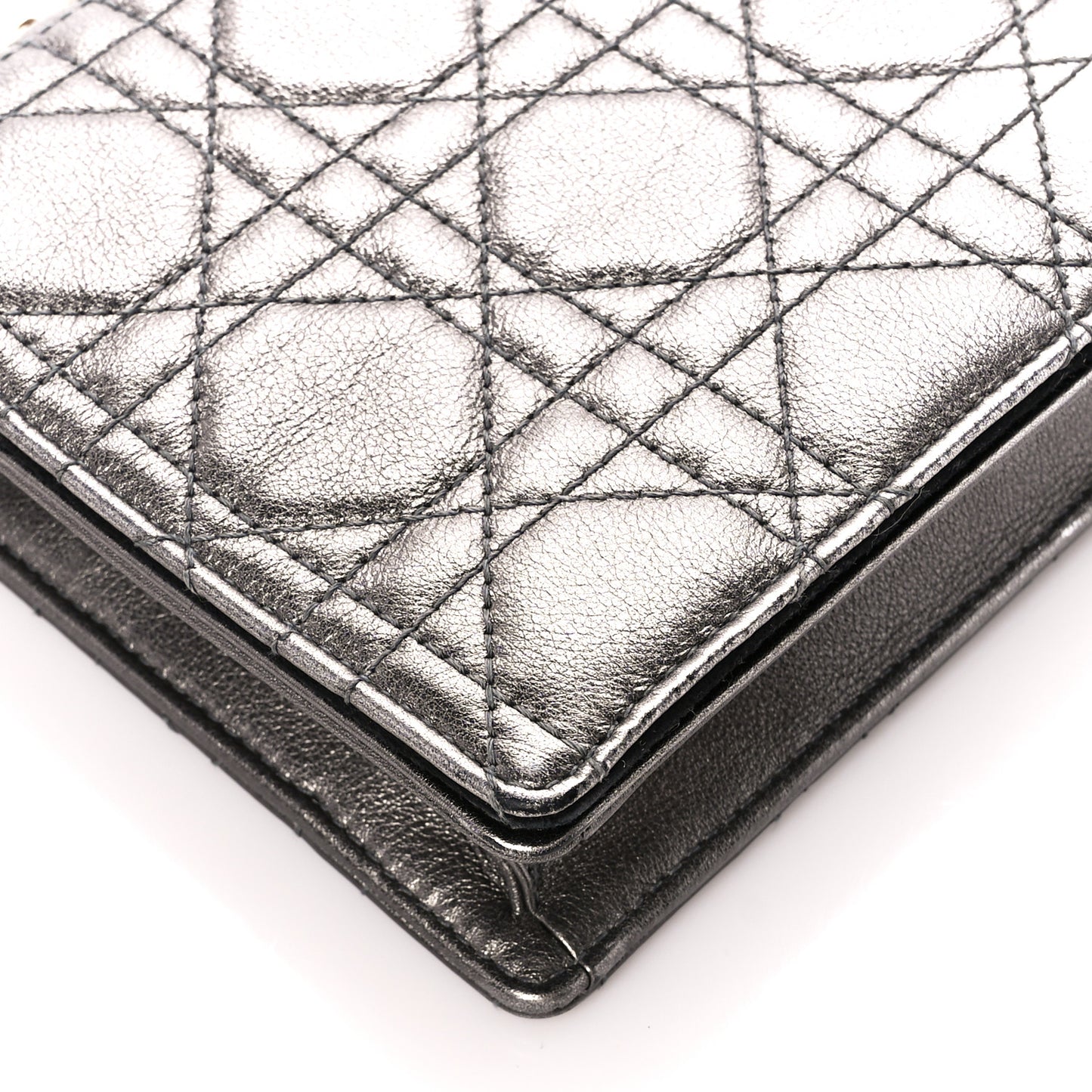 Metallic Calfskin Cannage Lady Dior Convertible Clutch Gunmetal