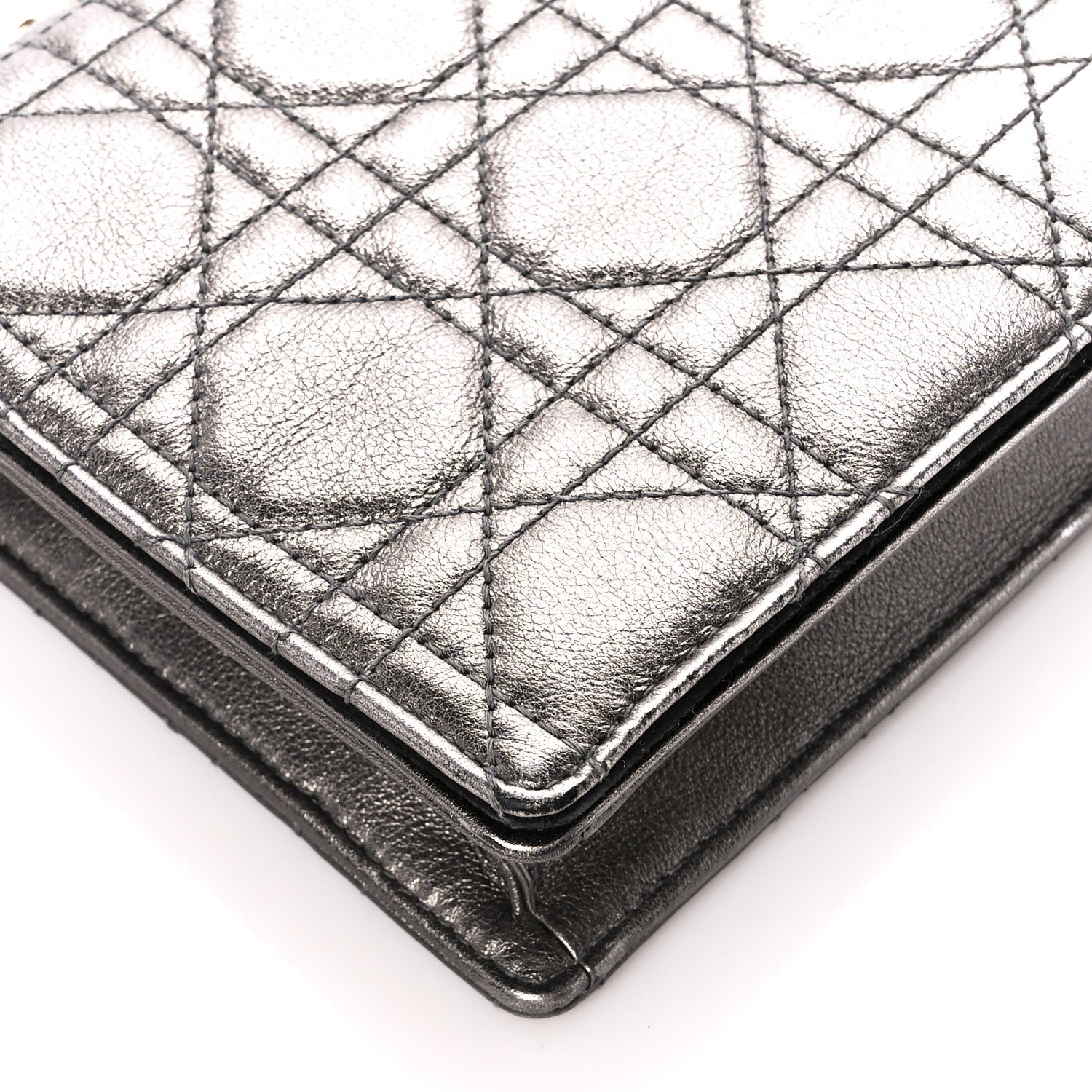 Christian Dior Metallic Calfskin Cannage Lady Dior Convertible Clutch Gunmetal 14 of 16