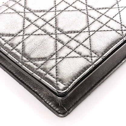 Christian Dior Metallic Calfskin Cannage Lady Dior Convertible Clutch Gunmetal 14 of 16