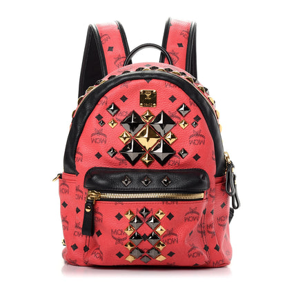 MCM Visetos Studded Colorblock Small Stark Brock Backpack Coral Black 1 of 8