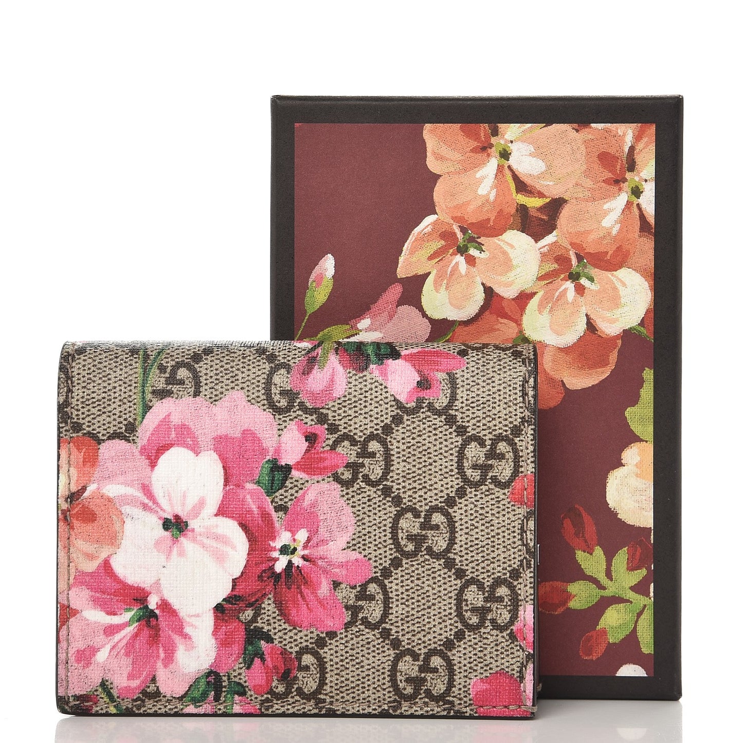 GG Supreme Monogram Blooms Card Case Beige Multicolor Dry Rose