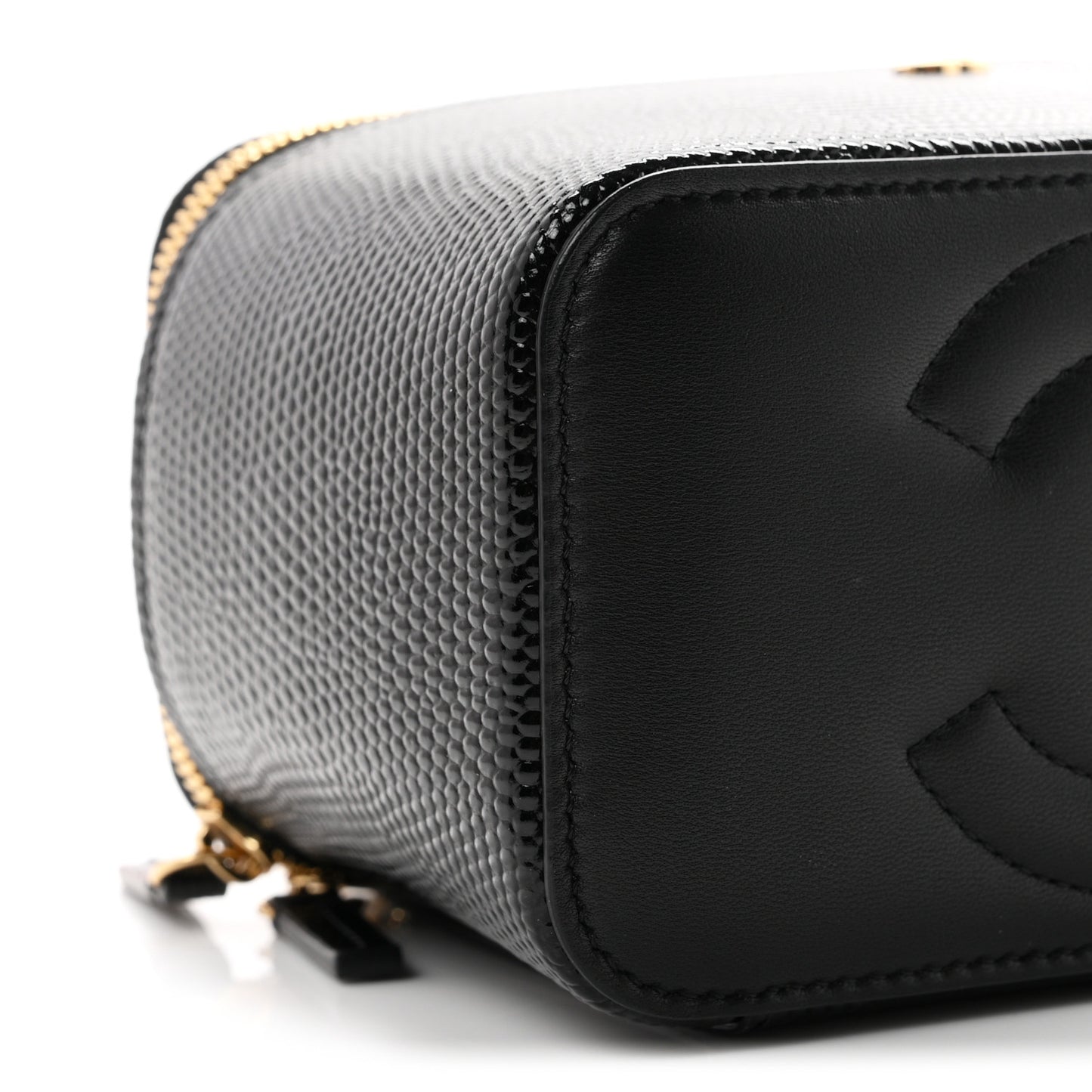 Calfskin Lizard Embossed Top Handle Vanity With Chain Black