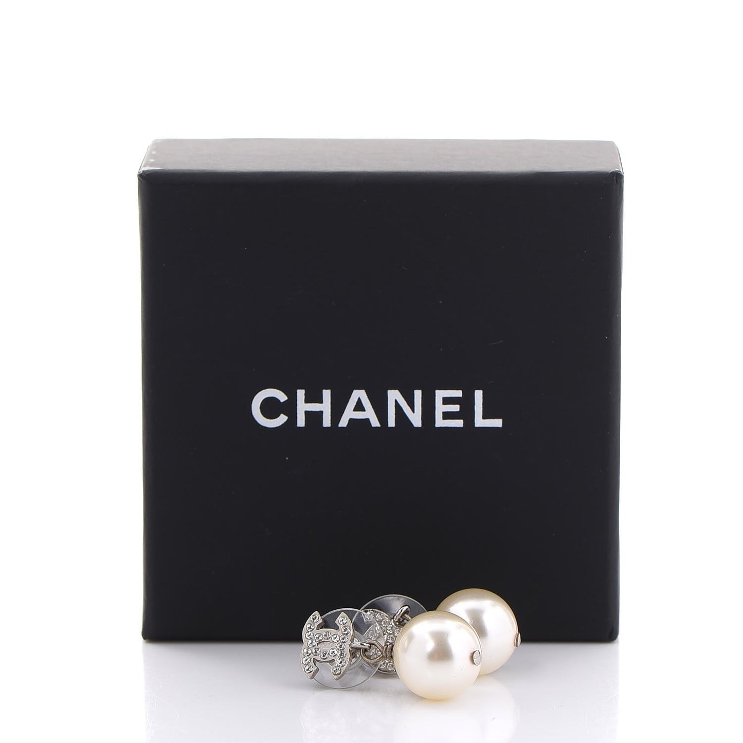 Crystal Pearl CC Drop Earrings Silver