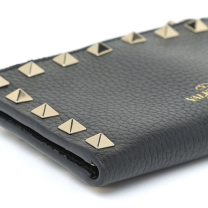Valentino Garavani Pebbled Calfskin Rockstud Coin Case Card Holder Black 7 of 9
