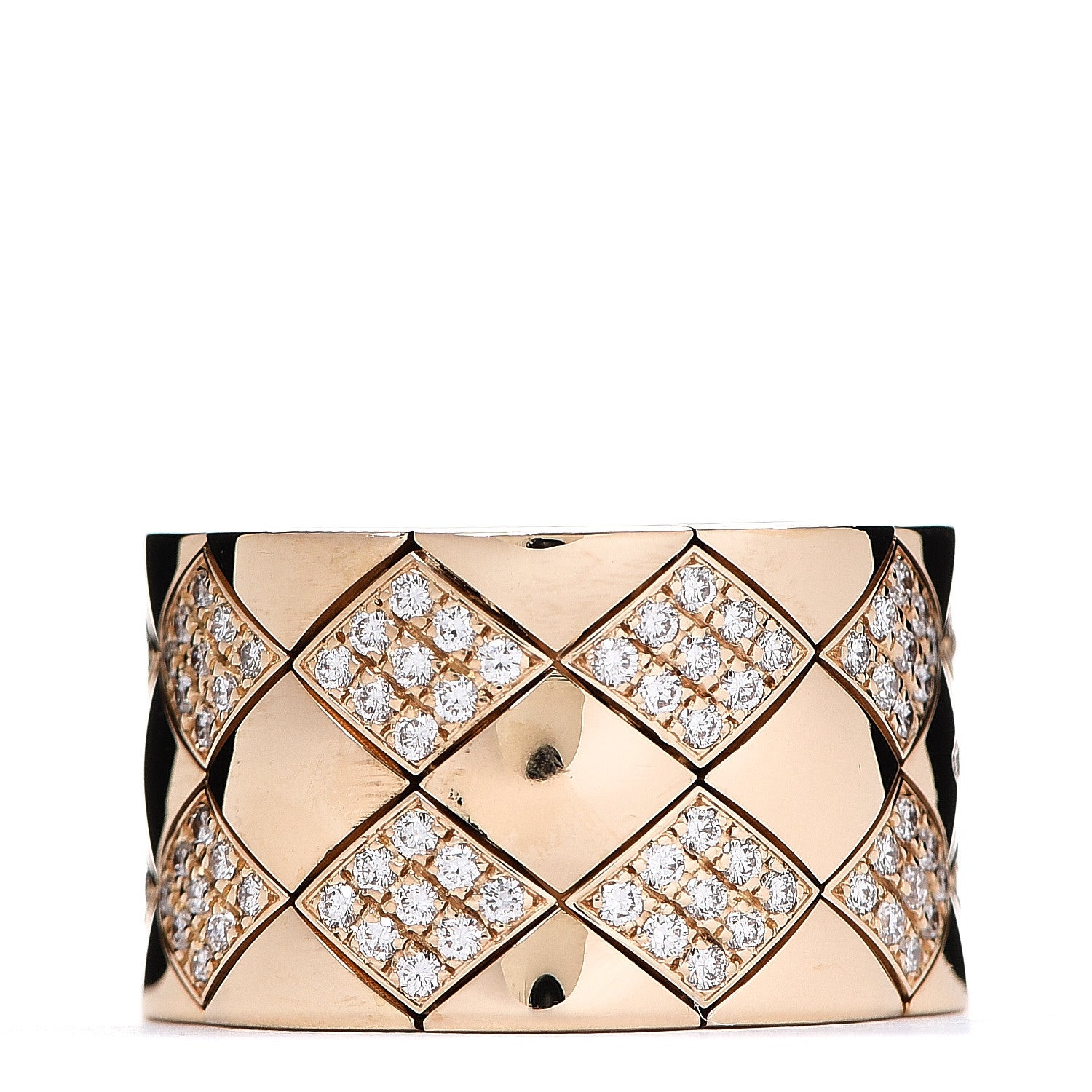Chanel 18K Yellow Gold Diamond Matelasse Ring 55 7.25 2 of 3