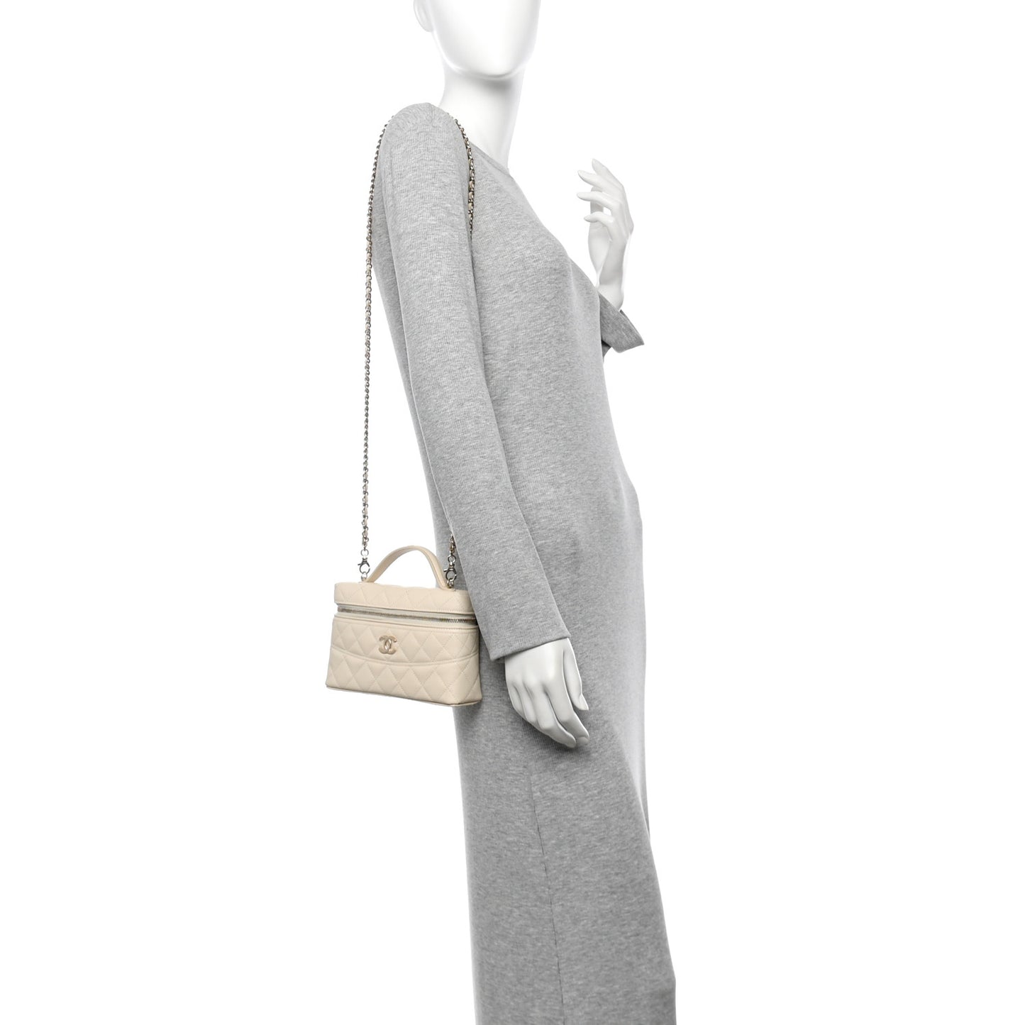 Caviar Quilted Trendy Handle Slim Vanity Ecru