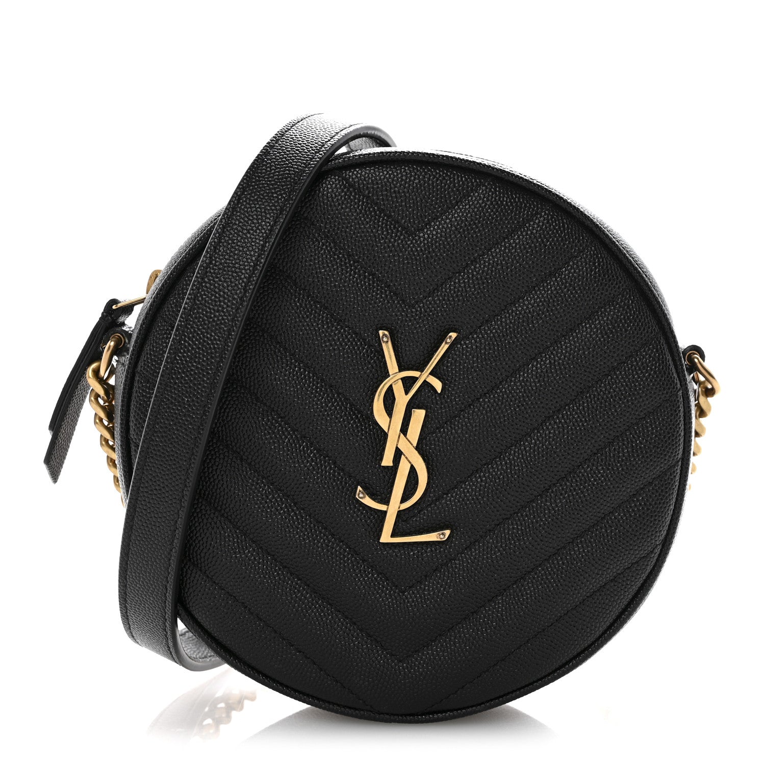 Saint Laurent Grain De Poudre Matelasse Chevron Quilted Round Vinyle Camera Bag Black 1 of 11