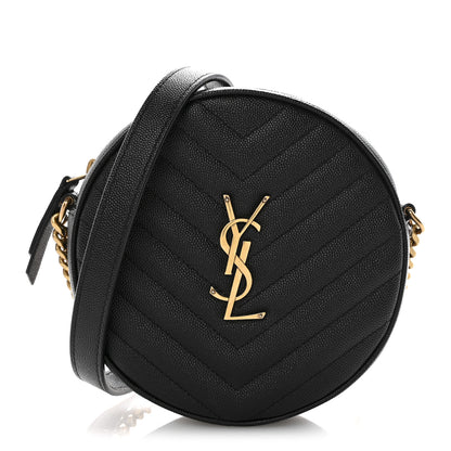 Saint Laurent Grain De Poudre Matelasse Chevron Quilted Round Vinyle Camera Bag Black 1 of 11