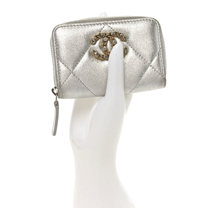 Chanel Metallic Lambskin Quilted Chanel 19 Zip Around Coin Purse Wallet Silver 2 of 10