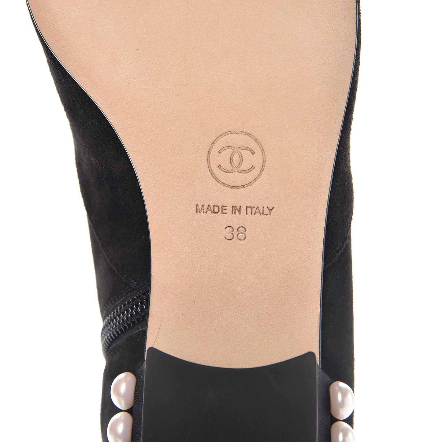 Suede Calfskin Pearl Cap Toe Short Boots 38 Black