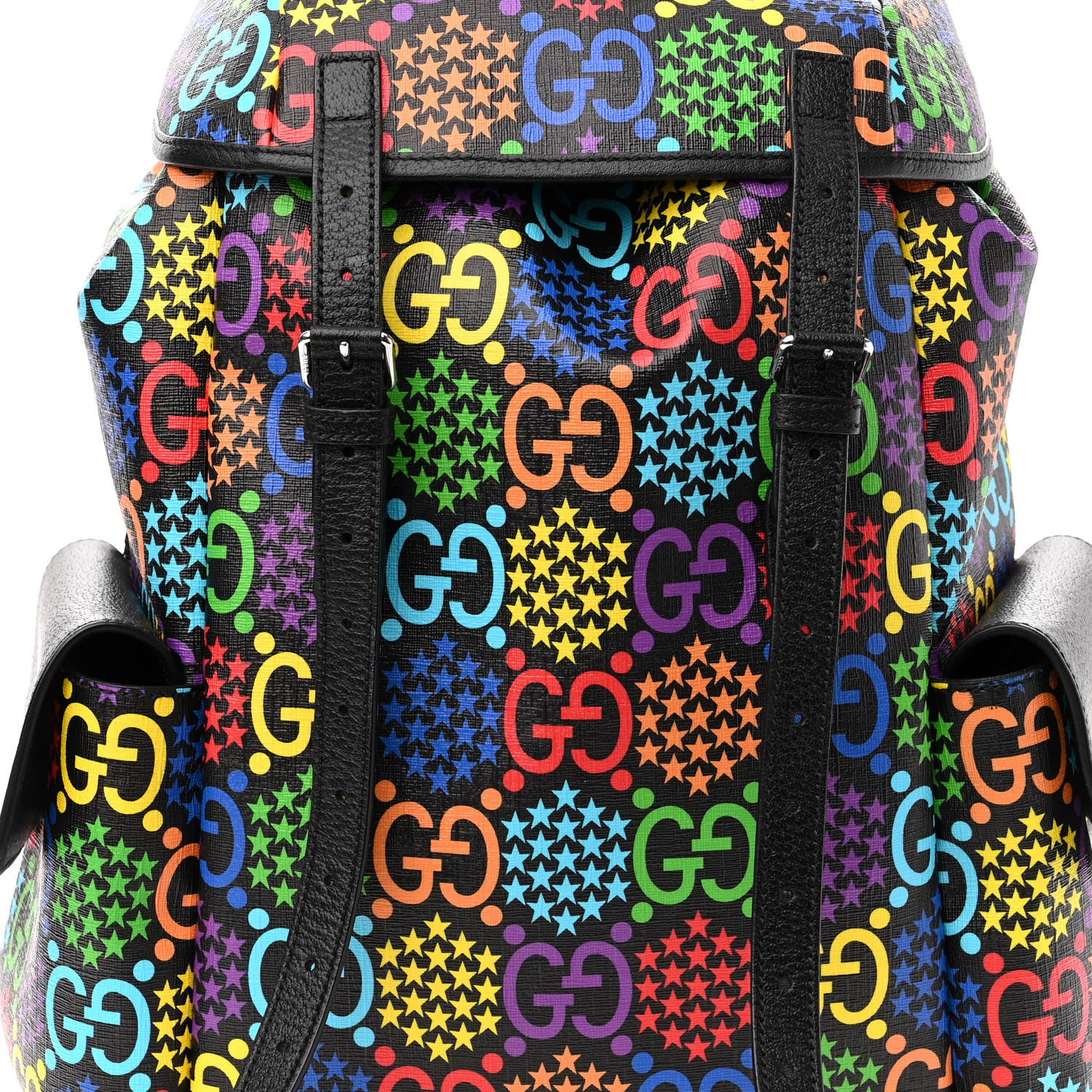 Gucci GG Supreme Monogram Psychedelic Medium Double Buckle Backpack Black Multicolor 8 of 10