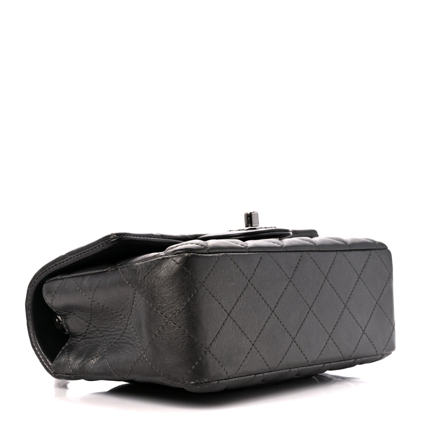 Metallic Calfskin Quilted Mini Rectangular Flap Grey