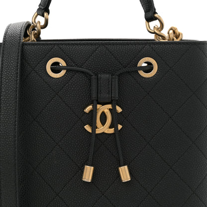 Chanel Grained Calfskin Stitched Small Drawstring Bag Black 8 of 10