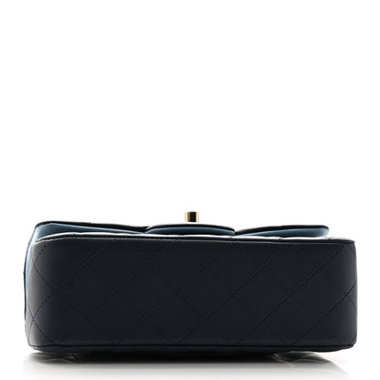 Chanel Lambskin Quilted Bi-Color Mini Top Handle Rectangular Flap Navy Blue Light Blue 4 of 12