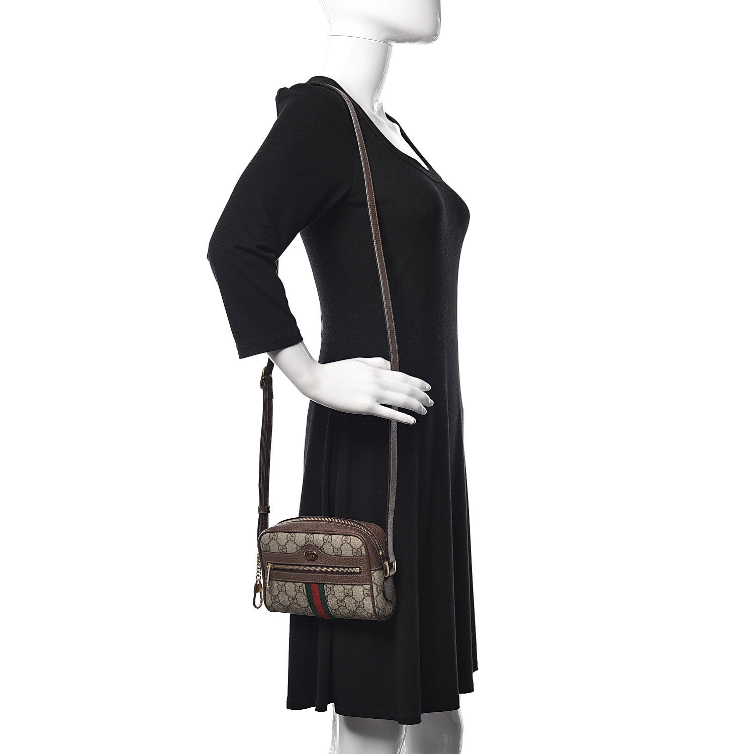 Gucci GG Supreme Monogram Web Mini Ophidia Shoulder Bag Brown 2 of 9