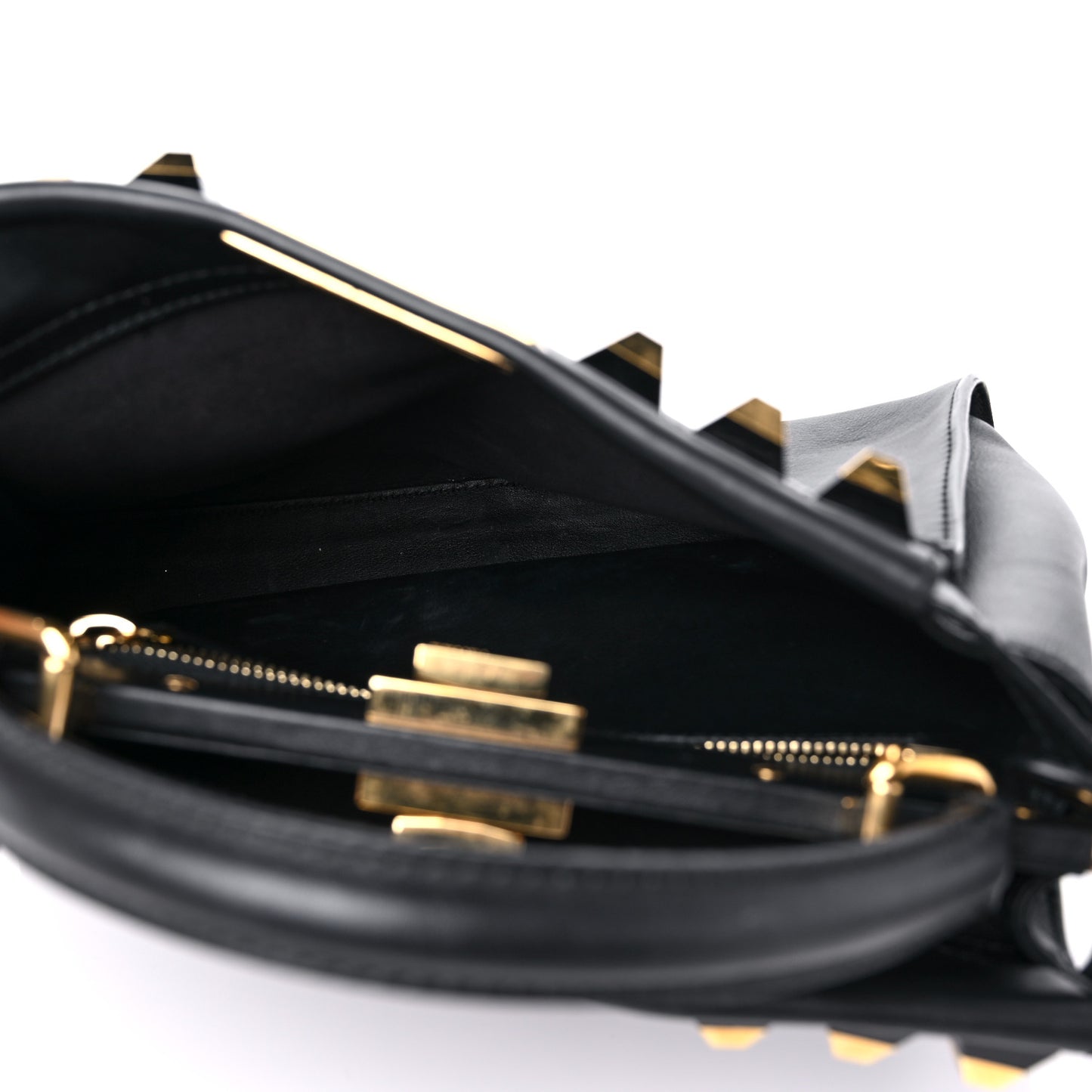 Vitello Seta Gold Studded Medium Peekaboo Iconic Satchel Black