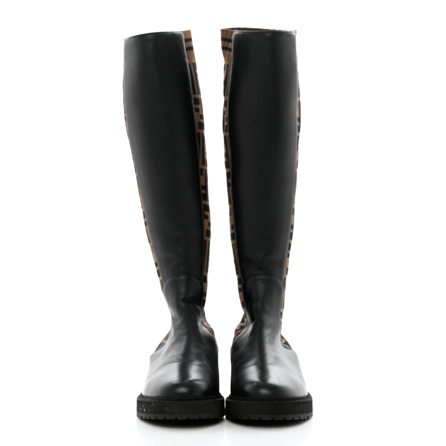 Fendi Nappa Microfiber Fabric FF Rockoko Tall Boots 35 Black Tobacco 2 of 10