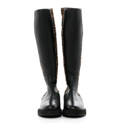 Fendi Nappa Microfiber Fabric FF Rockoko Tall Boots 35 Black Tobacco 2 of 10