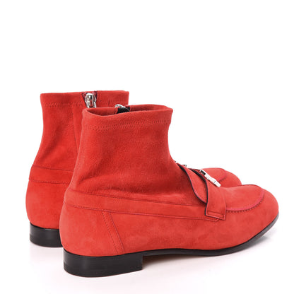 Hermes Stretch Velvet Goatskin Saint Honore Ankle Boots 37 Rouge Piment 4 of 7