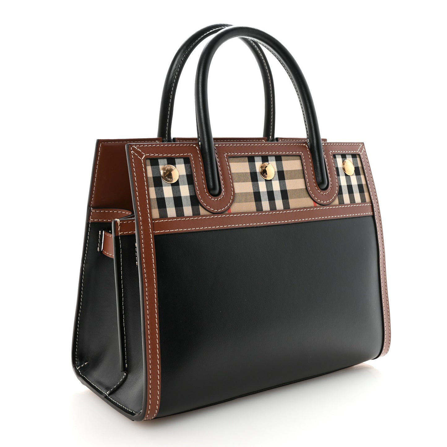 Calfskin Vintage Check Mini Two Handle Title Bag Black
