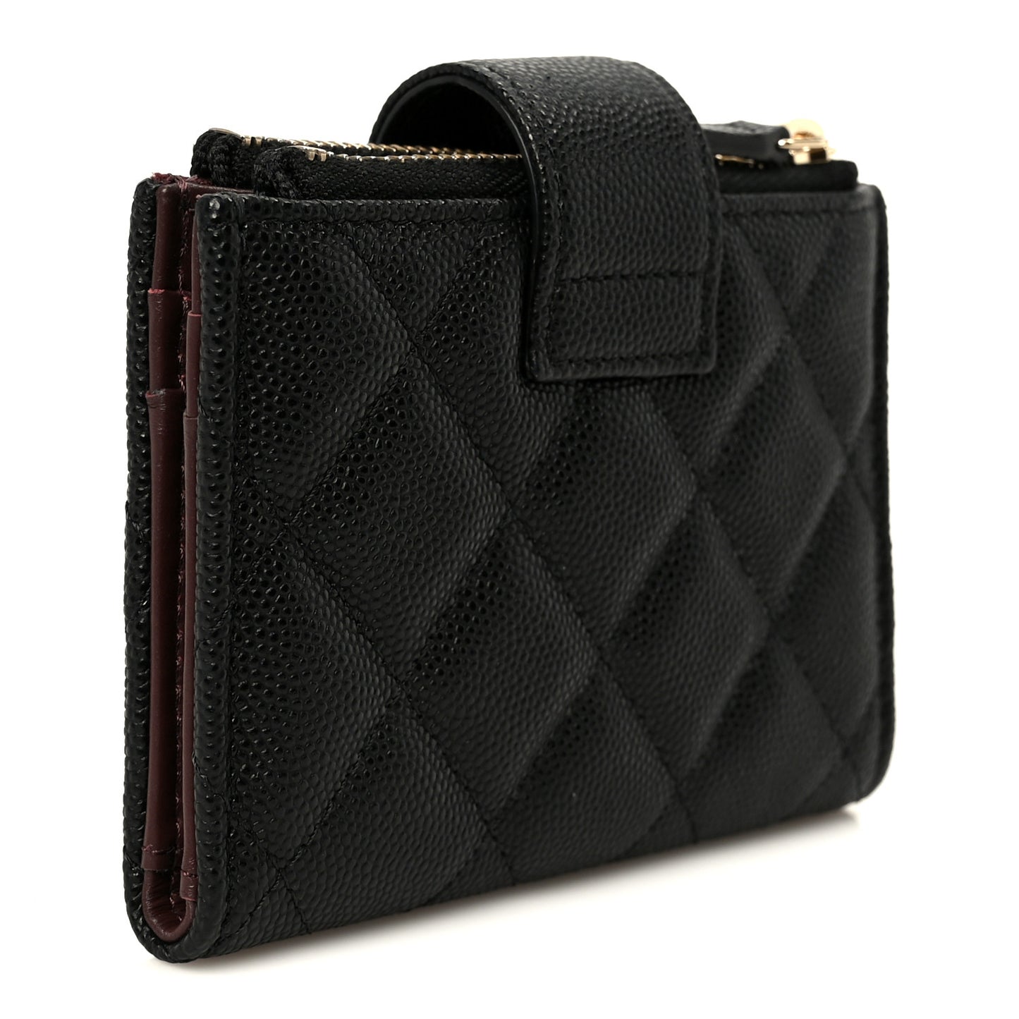 Caviar Quilted Compact Zipped Pocket Wallet Black
