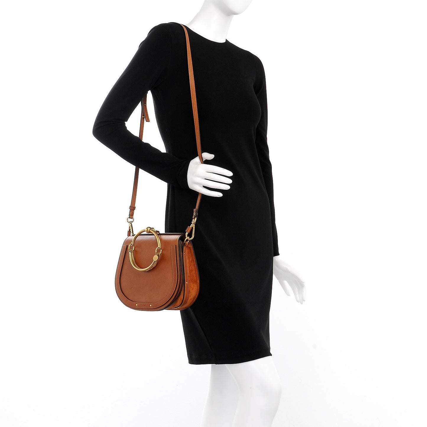 Calfskin Suede Medium Nile Bracelet Bag Caramel
