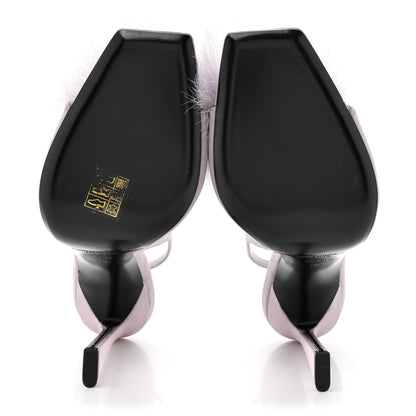 Saint Laurent Crepe Satin Blanco Feathered Sandals 38 Poly Grey 5 of 11
