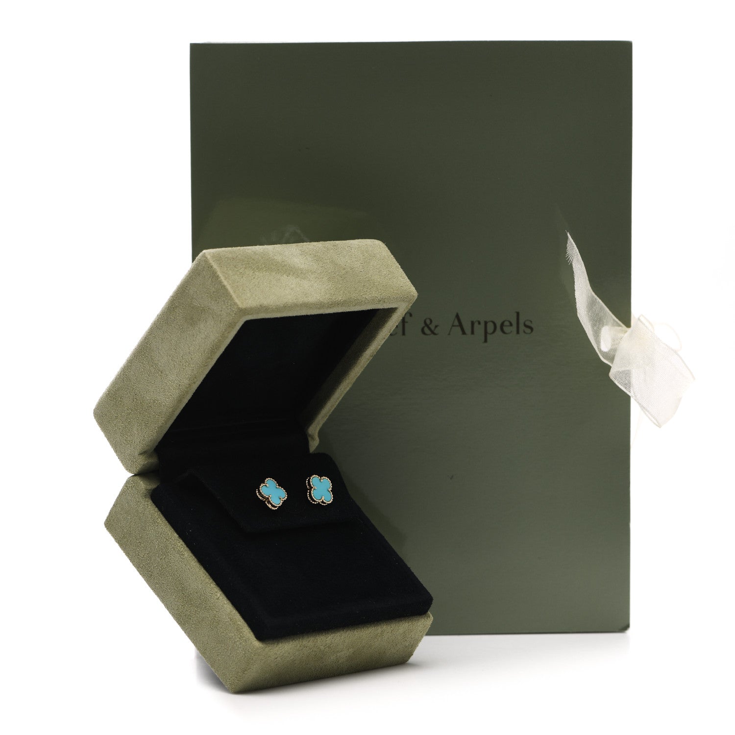 Van Cleef & Arpels 18K Yellow Gold Turquoise Sweet Alhambra Earrings 5 of 5