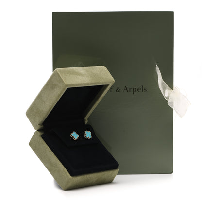 Van Cleef & Arpels 18K Yellow Gold Turquoise Sweet Alhambra Earrings 5 of 5