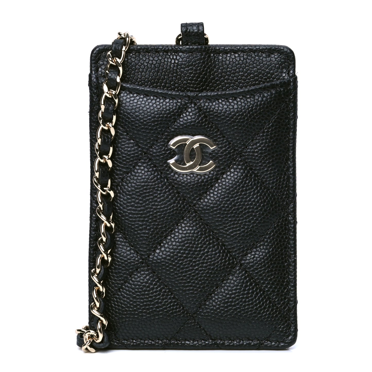 Caviar Quilted Card Holder On Chain Black