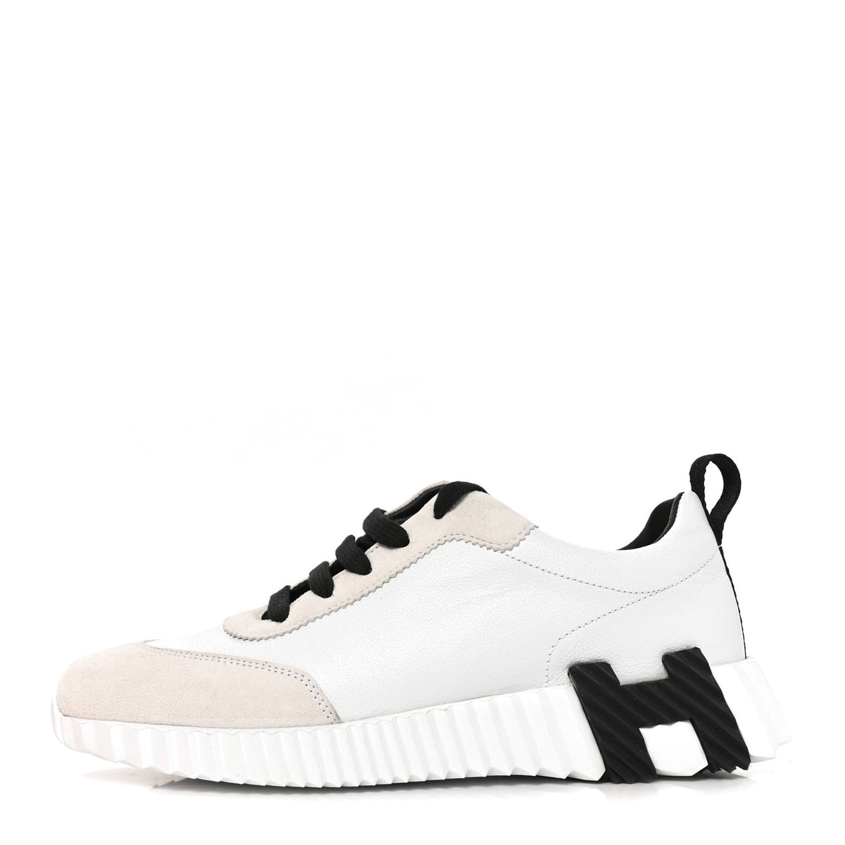 Hermes Calfskin Suede Goatskin Bouncing Sneakers 37.5 White Black 1 of 8