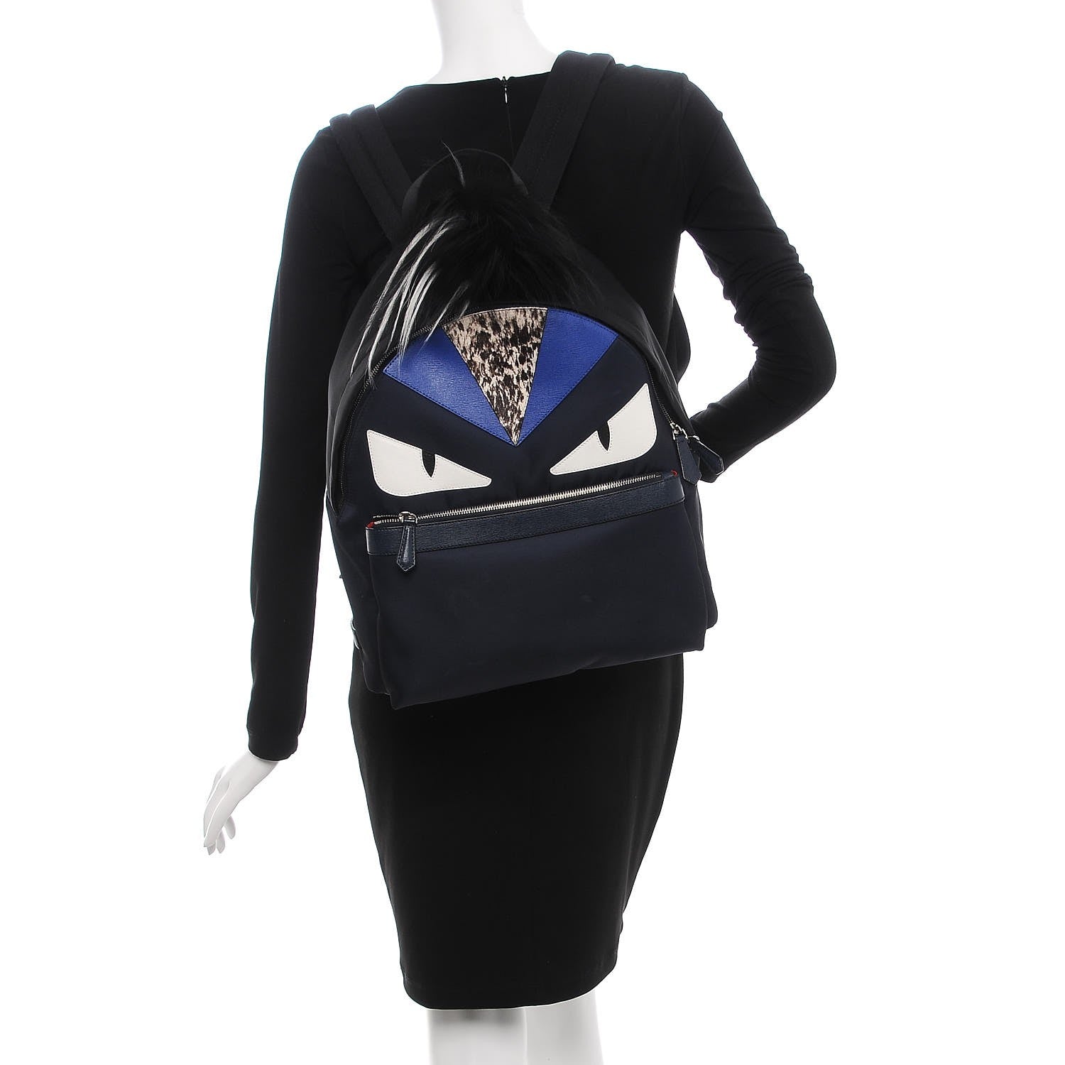 Fendi Nylon Vitello Fur Monster Backpack Black Multicolor 2 of 7